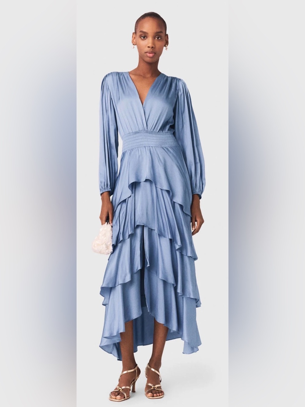 FLAW Maje Ruffled Maxi Dress Size 0 XS Blue Long Sleeve